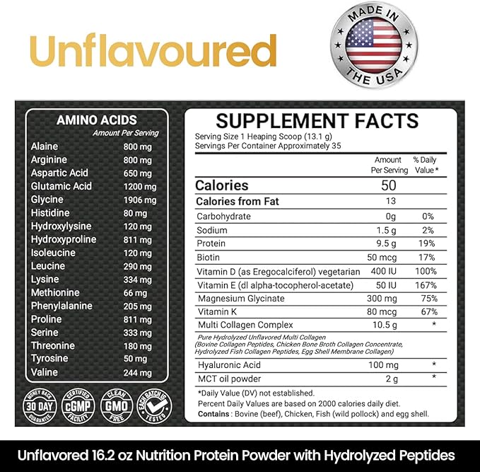 Multi Collagen Protein Powder 16.2 oz (Pack of 12) | 5 Types with Bone Broth, Hydrolyzed Peptides, Biotin & MCT Oil, Unflavored, Supports Skin, Hair, Nails, Joints & Gut Health