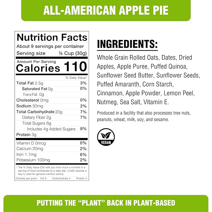 PLANTSTRONG All American Apple Pie Granola Snack Mix - Whole Grain, Naturally Sweetened With Fruit, Plant Based, Oil Free - Pack of 4 x 9oz Bags