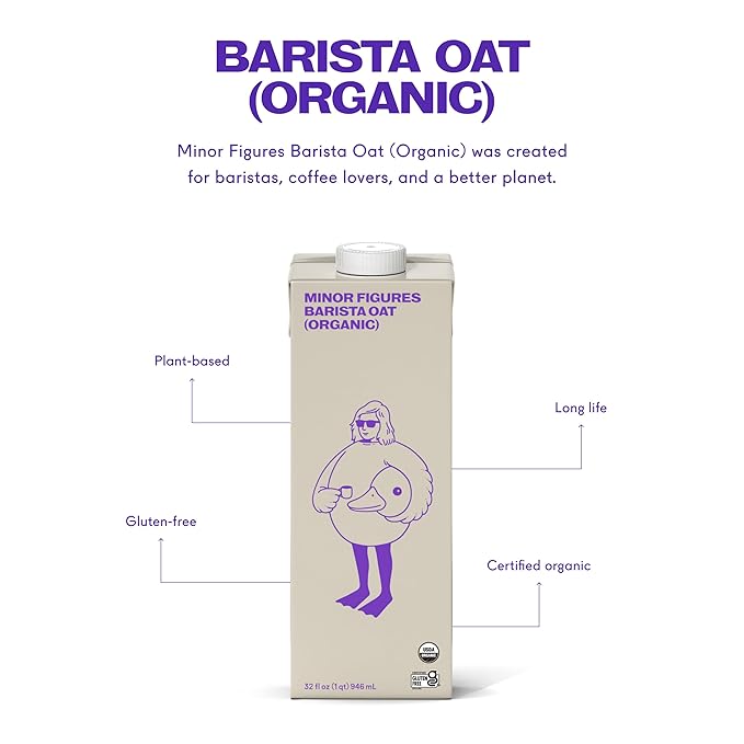 Minor Figures - Oat Milk - Organic - Barista Standard - 32 Oz - 6 Pack - Non Gmo - Plant Based - Vegan - Dairy Free - Shelf Stable - Unsweetened