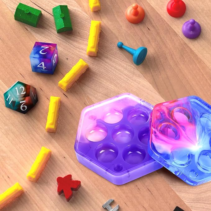 KISREL Dice Resin Molds, DND Dice Set and Organizer Box Epoxy Resin Mold with 7 Standard Stereoscopic Dice Cavities, Silicone Molds for Resin, DND Dice Set Making Kit, Table Board Game