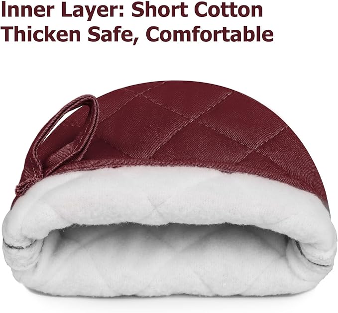 1 Pair Short Oven Mitts, Heat Resistant Silicone Kitchen Mini Oven Mitts for 500 Degrees, Non-Slip Grip Surfaces and Hanging Loop Gloves, Baking Grilling Barbecue Microwave Machine Washable