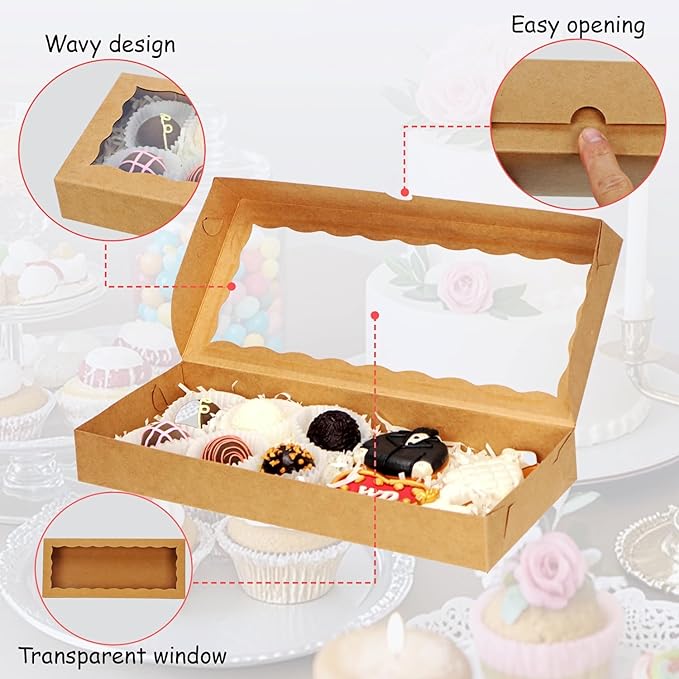 50PCS 12x5x1.5Inch Cookies Boxes with Window Bakery Boxes Macaron Boxes Cakesickle Boxes Chocolate Truffle Boxes Donut Treat Boxes for Christmas Valentine's Easter Mother's Day