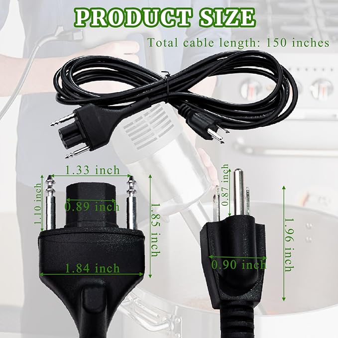 Immersion Blender Power Cord Replacement Replace 89143 Fit for Robot Coupe Blenders MP Series MP350 MP450 MP550 MP600 MP800 Turbo Combi Series C Blender Extended Cords Parts 3-pin Plug 150" Black