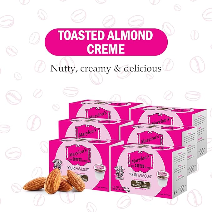 Marylou’s Coffee – Toasted Almond Creme Flavored Gourmet Coffee – Single Serve Coffee Pods, Compatible with Keurig Brewers – 72 Pods