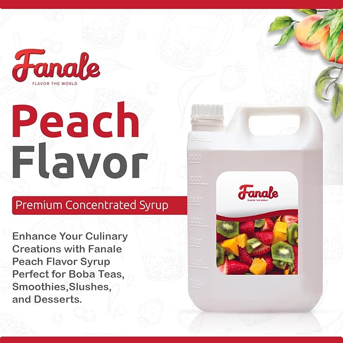Fanale Premium Flavoring Concentrated Syrup for Bubble Tea 11 lb | Peach Flavor Syrup | for Boba Tea, Smoothies, Slushes, Desserts | 11lb | SRP040
