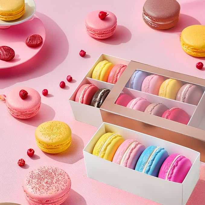 25 Macaron Boxes for 6 Macarons White Macaron Boxes with Interior Measurement 7.3" x 1.9" x 1.9" Macarons Gift Boxes with Clear Window (without Macaron inside)