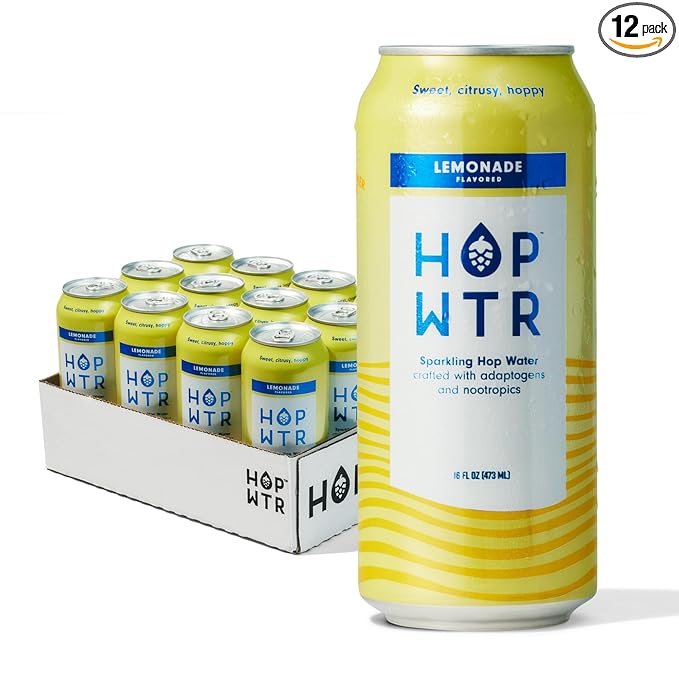 HOP WTR - Sparkling Hop Water - Lemonade (12 Pack) - No Calories or Sugar, Low Carb and Added Benefits (16 oz Cans)
