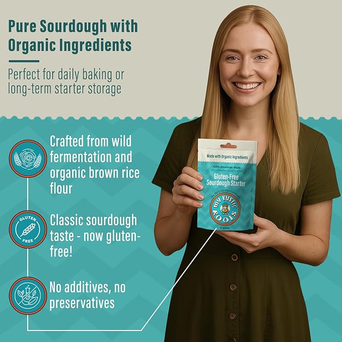 MY RUSTIC ROOTS Gluten Free Sourdough Starter Culture – All Natural & Organic Sourdough Bread Starter - Beginner Friendly - Perfect for Baking Delicious Homemade Artisan Bread, Pizza & More - 12g