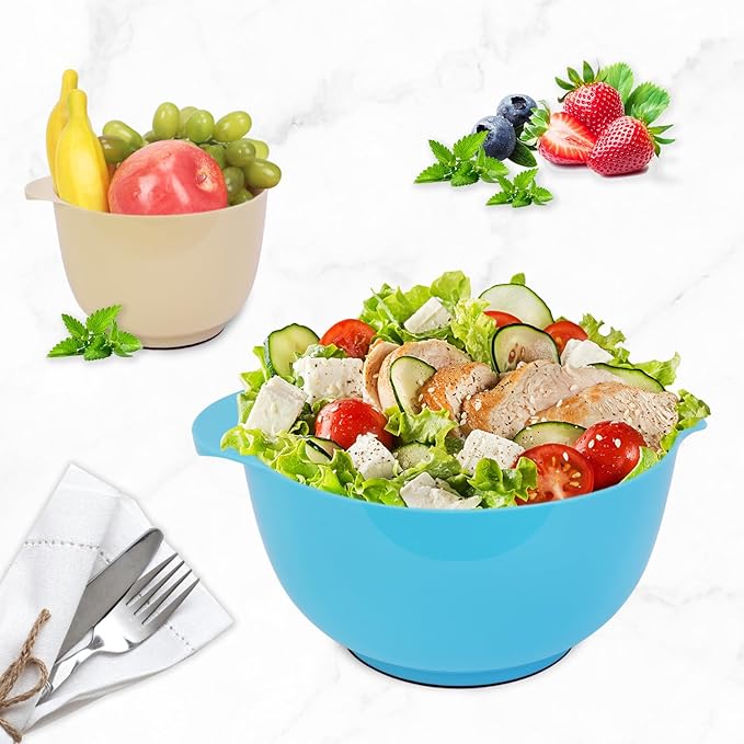 BoxedHome Classic Mixing Bowl Set, BPA Free Plastic, Microwave and Dishwasher Safe, 4.5 quarts (Pink/Cyan)