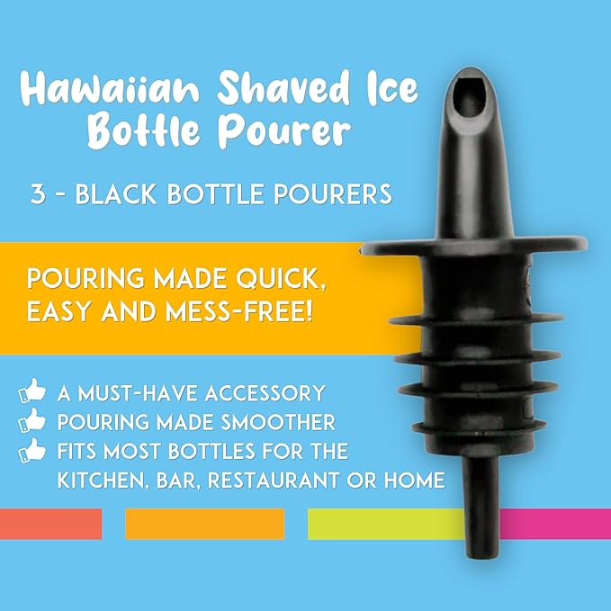 Hawaiian Shaved Ice Syrup Precise Control Bottle Pourers - Professional Pour Spouts for Snow Cone & Drink Flavors (3-Pack)