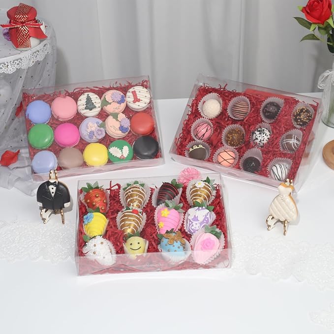 RomanticBaking 10PCS 10x7x2 inches Clear Bakery Boxes for Strawberry,Cookies, Macaron,Gift Treat Boxes for Party Favors