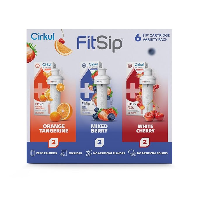 Cirkul FitSip Electrolytes Flavor Water Variety Pack, Makes 36 Drinks, No Sugar, Zero Calorie Drink Mix, (2 Mixed Berry, 2 White Cherry, 2 Orange Tangerine)