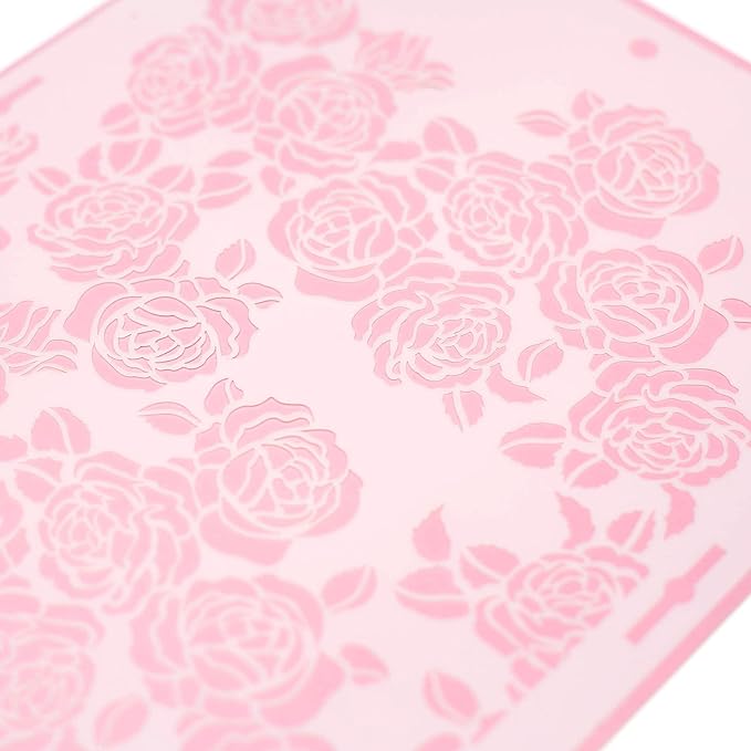 Rose Cake Stencil - Seamless Delicate Pattern for Decorating Tall Double Barrel Cake to Use with Buttercream, Royal Icing, Ganache, Paint, Airbrush (ROSA)