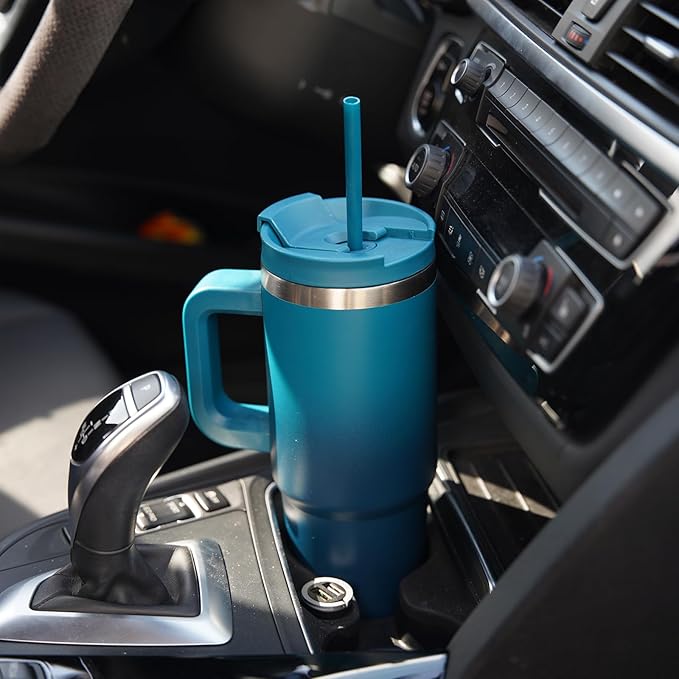 40 oz Tumbler with Handle and 2 Straws,2 in 1 Lid Insulated Water Bottle Stainless Steel Travel Coffee Mug,Pink