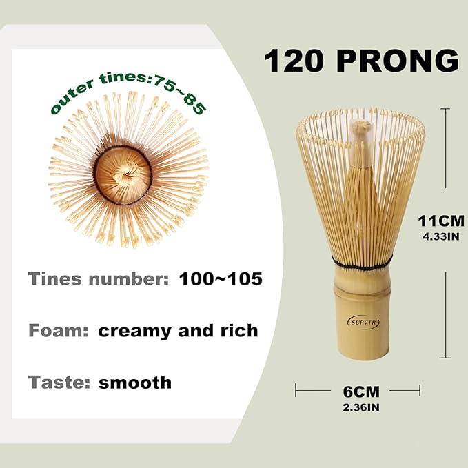 Matcha Whisk 120-Prong Bamboo Matcha Whisk Set for Matcha Powder - Authentic Traditional Japanese Chasen - Matcha Stirrer Wisk Mixer Brush for Ceremonial Tea Preparation
