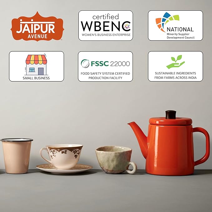 Jaipur Avenue Ginger Chai Tea Mix Crafted with All-Natural Assam Black Tea, Ginger, Cane Sugar, and Premium Dry Milk - Preservative-Free, Gluten-Free, Authentic Indian Chai Tea Latte (15 Servings)