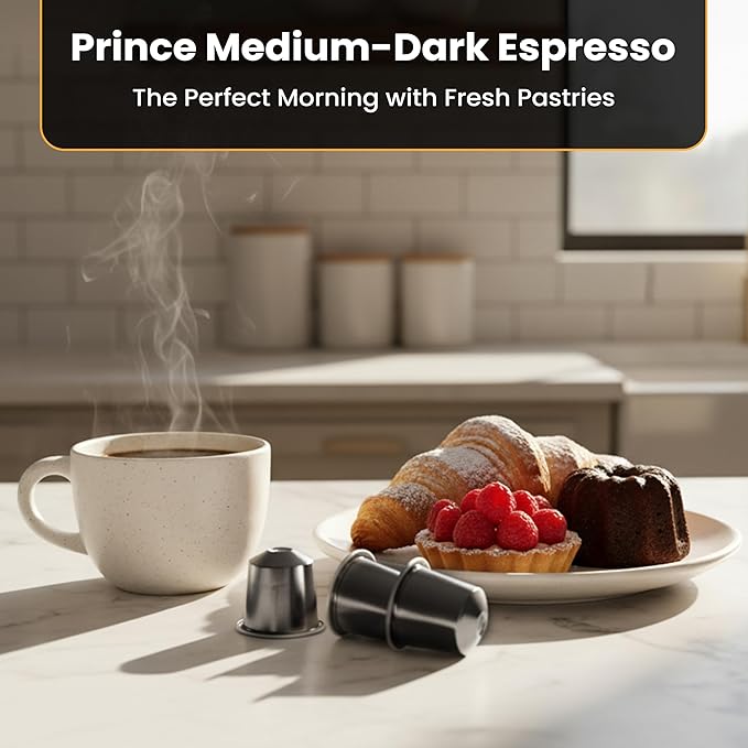 Prince Caffe Espresso Pods – Intensity 7, Medium-Dark Roast, The Espresso Coffee Pods Are Compatible with Nespresso Original Line Machines, 30 Count (3 x 10 Capsules) Premium Quality Coffee Capsules.