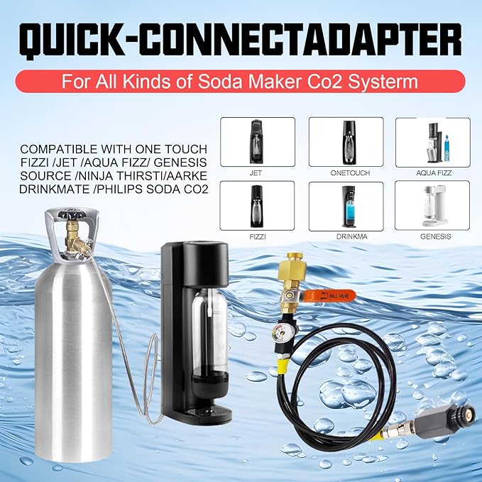 CO2 Cylinder Refill Adapter Hose, with 2000psi Pressure Gauge, Quick Adapter for CO2 Soda Compatible with Fizzi/Onetouch/Jet/AQUA FIZZ Blue Cylinder Soda Maker Accessories (60 inch)