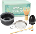 Matcha Whisk Set, Matcha Tea Set Included Matcha Bowl, Bamboo Matcha Whisk, Scoop, Matcha Whisk Holder, Spoon Stand, Matcha Sifter, Japanese Matcha Set for Beginners, Black