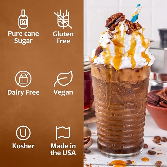 Syruvia Butter Pecan Syrup For Coffee 25.4 Oz. - Kosher & Gluten Free, No Coloring, Perfect for Drinks, Soda, Shakes, Desserts, and More.