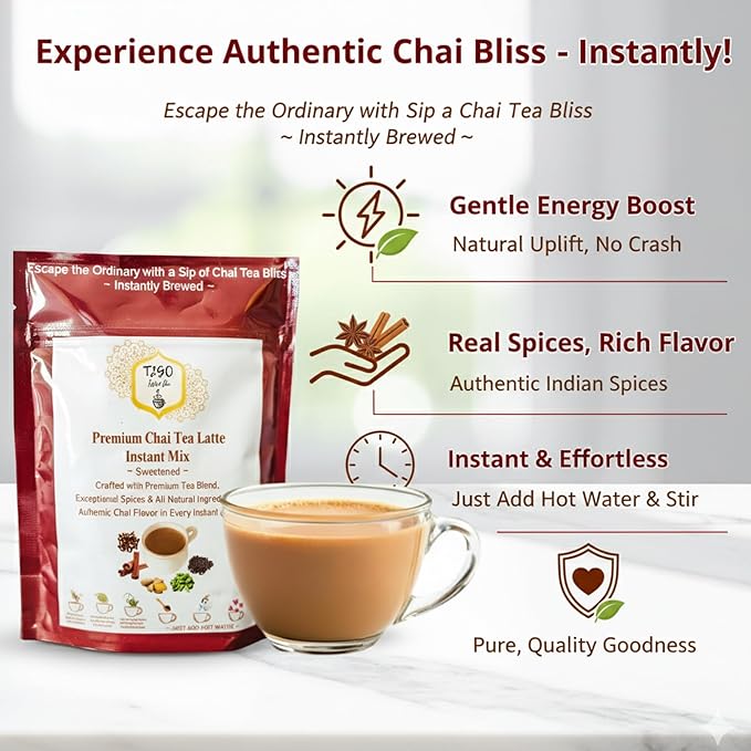 T2GO Chai Latte Mix | Instant Masala Chai Powder | Authentic Indian Tea Latte | Ready in Seconds | 8 oz