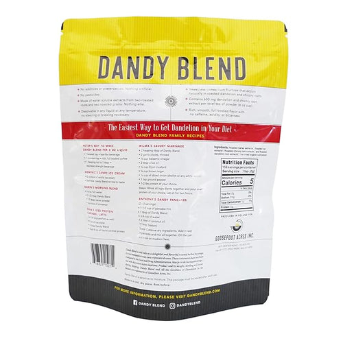 156 Cup Bag of Certified Organic Dandy Blend Instant Herbal Beverage with Dandelion, 11 oz. (312g) Bag