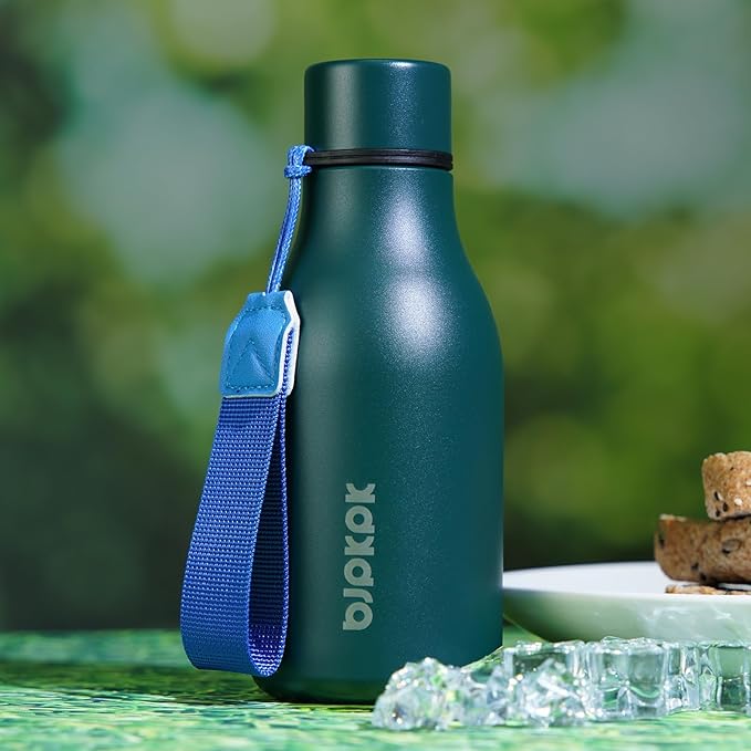 BJPKPK Insulated Water Bottles, 12oz Stainless Steel Metal Water Bottle with Strap, BPA Free Leak Proof Thermos, Mugs, Flasks, Reusable Water Bottle for Sports & Travel, Army Green