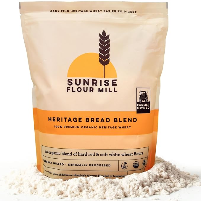 Sunrise Flour Mill Heritage Organic Bread Flour Blend - 5 lbs | Organic Unbleached Bread Flour Easy to Digest with Less Bloating | High Protein, Superior Baking | Smooth, Nutty Flavor
