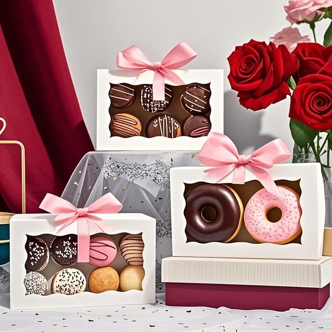 100pcs 7x4.33x1.5 Inch White Bakery Boxes with Window Cookies Boxes Cake Pop Boxes Chocolate Truffle Boxes Macaron Box Browines Treat Boxes for Christmas Valentine's Easter Mother's Day