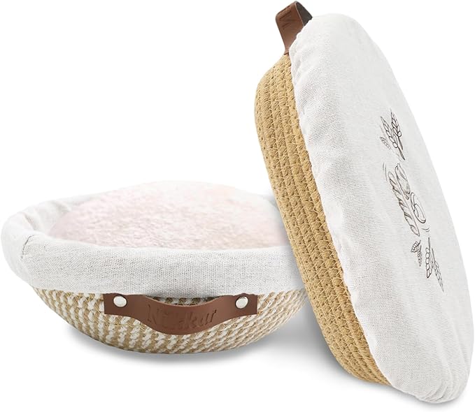 Banneton Bread Proofing Basket Set of 2, 10 Inch Round 11Inch Oval Cotton Rope Sourdough Bread Baking Supplies Proofing Bowls with Liners & Covers Gifts for Bakers Women Wife Mom