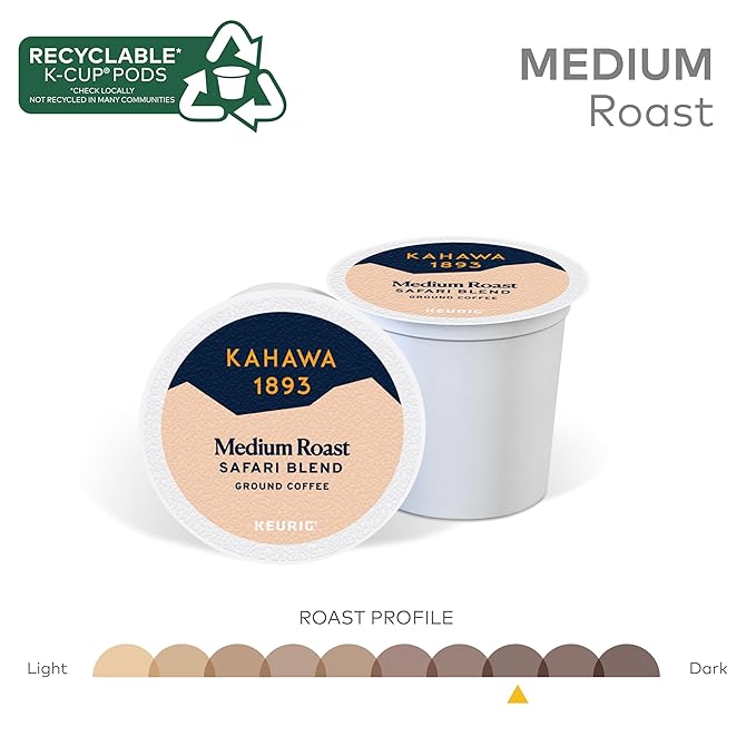 Kahawa 1893 Medium Roast Coffee K-Cup Pods Safari Blend (60 Count) - As Seen on Shark Tank, High Antioxidants, Naturally Sweet, Organically Grown & Cultivated, Ethically & Sustainably Sourced