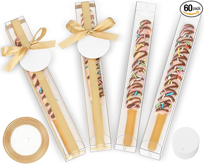 COTOPHER 60 Pcs Pretzel Rod Boxes 1x1x8 Inches Chocolate Covered Pretzels Rod Box Transparent PET Plastic Gumball Tube Clear Favor Boxes