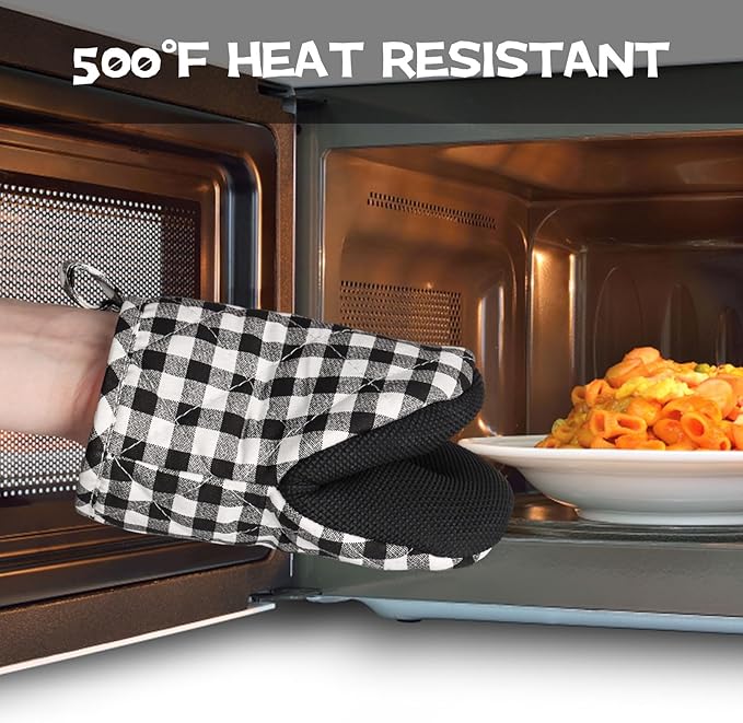 Oven Mitts and Pot Holders Set, Pack of 4, Heat Resistant Silicone Kitchen Mini Oven Mittens for 500 Degrees, Mini Oven Gloves and Hot Pads for Baking Grilling Barbecue Microwave Machine Washable
