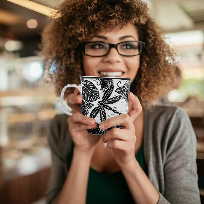 Karma Gifts 16 oz Black and White Boho Mug Dragonfly - Cute Coffee and Tea Mug - Ceramic Coffee Mugs for Women and Men