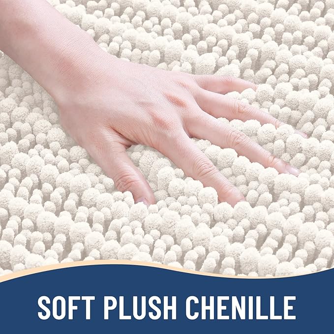 Arotive Luxury Chenille Bathroom Rug Mat, Extra Soft Thick Absorbent Shaggy Bath Rugs, Non-Slip Machine Wash Dry, Plush Bath Mats for Bathroom, Shower and Tub, 60x24, Ivory