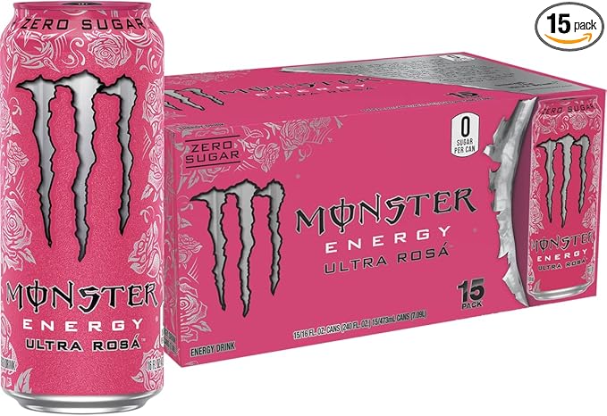 Monster Energy Ultra Rosa, Sugar Free Energy Drink, 16 Ounce (Pack of 15)