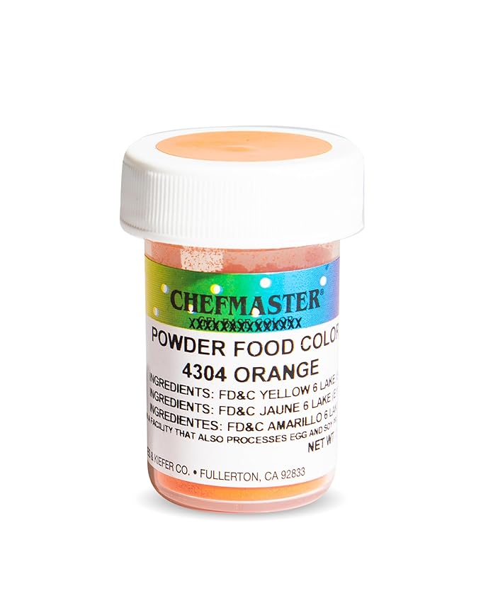Chefmaster Orange Dry Powder Candy Color | Vibrant Shades | Chocolate, Macarons, Fondant | Decorating | Professional-Grade Dye | Easy-to-Use | Manufactured in USA | 3 grams