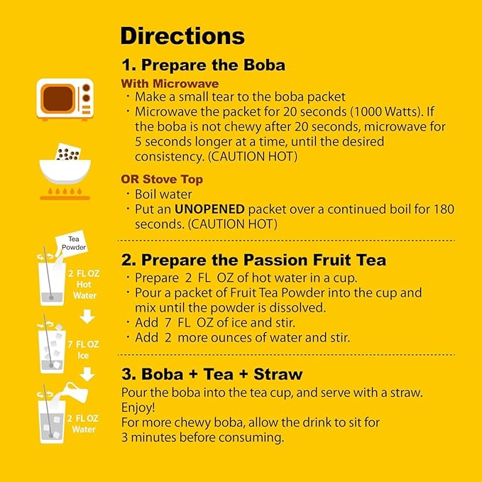 J WAY Instant Passionfruit Pineapple Green Tea Kit with Authentic Fruity Colorful Tapioca Boba, Ready in Under One Minute, Paper Straws Included - 3 Servings