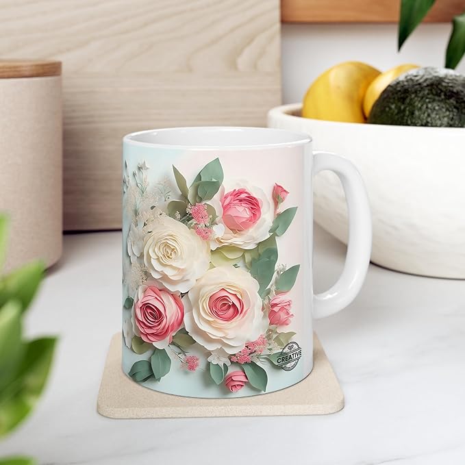 11 OZ Novelty Coffee Mugs - Christmas Gift (Rose Flower Theme)