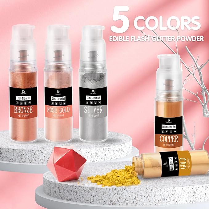 Iridescent Edible Glitter Spray - 3/4oz Luster Dust Edible Food Grade Glitter Shimmer Dust Powder for Cocktails, Drinks, Cake Decorating - Metallic Food Coloring Powder for Wine, Candy, Cookie, Icing