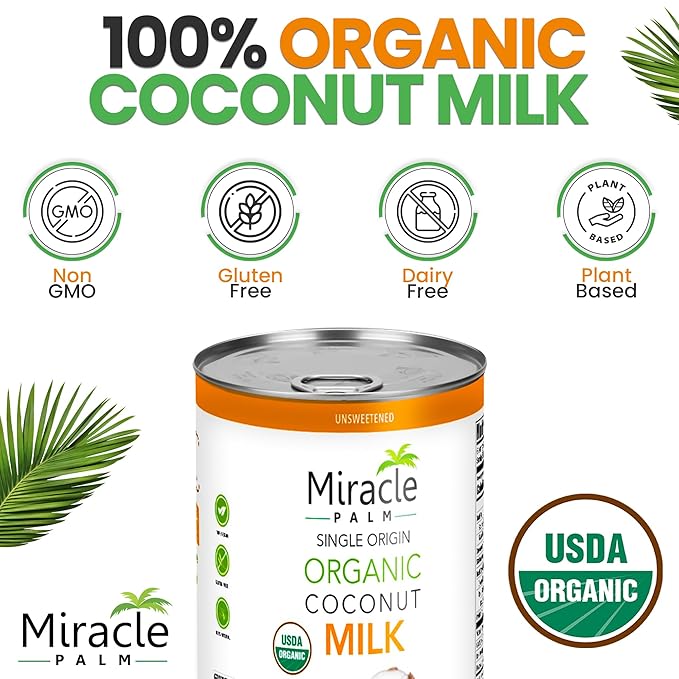 Miracle Palm Coconut Milk Unsweetened - Coconut Milk Canned, Additive Free Organic 13.5 Fl Oz (Pack of 3)