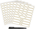 192pcs Removable Bottle Labels Waterproof Self-Adhesive Kitchen Home Edit Food Label Stickers with Gold Border for Food Containers Mason Jars Storage Bins Daycare Organization,with Marker Pen