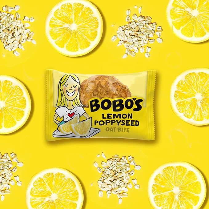 Bobo's Oat Bites, Lemon Poppyseed, 1.3 oz Bites (30 Pack Box), Gluten Free Whole Grain Snack, Vegan On-The-Go