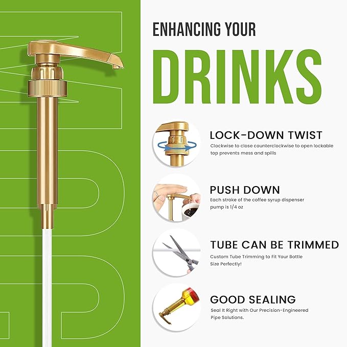 Jimoco® Syrup Pump Dispenser + Torani® Peppermint Syrup, 25.4 oz - Coffee Syrup Pump & Flavoring Bundle