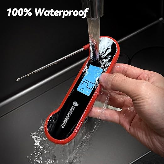 0.5 Sec Instant Read Meat Thermometer Digital with ±0.5℉ Precision, 100% Waterproof Auto Flip Bright LCD Screen, Motion Sensing Food Thermometer for Cooking Kitchen Oven Grill Candy BBQ, Red