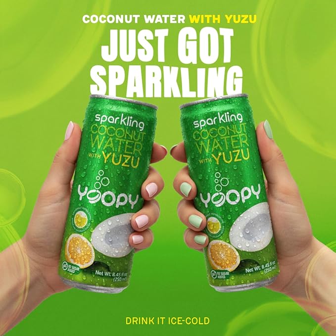 Yoopy Sparkling Coconut Water with Yuzu – 12 Pack (8.45 fl oz Cans) | Refreshing Tropical Sparkling Drink, Low Calorie, Hydrating & Naturally Flavored