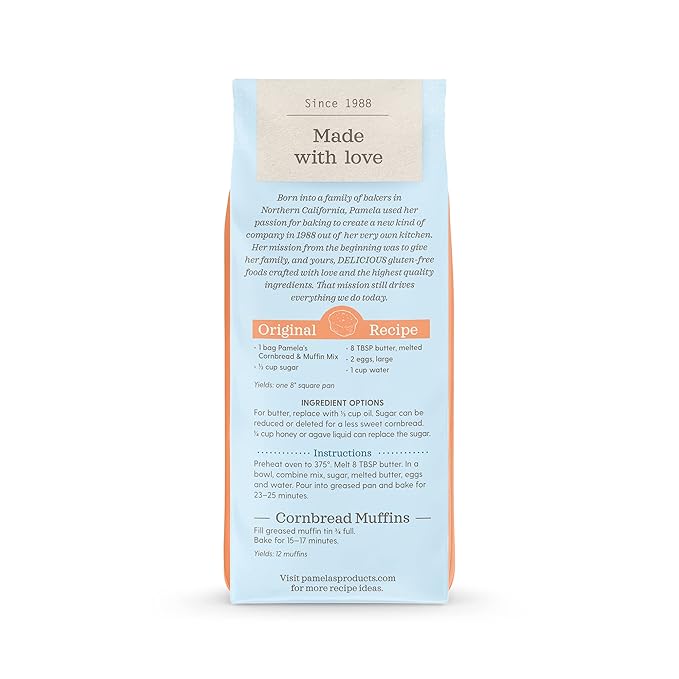 Pamela's Gluten Free Cornbread & Muffin Mix, Organic Corn, 12 Ounce Bag (Pack of 6)