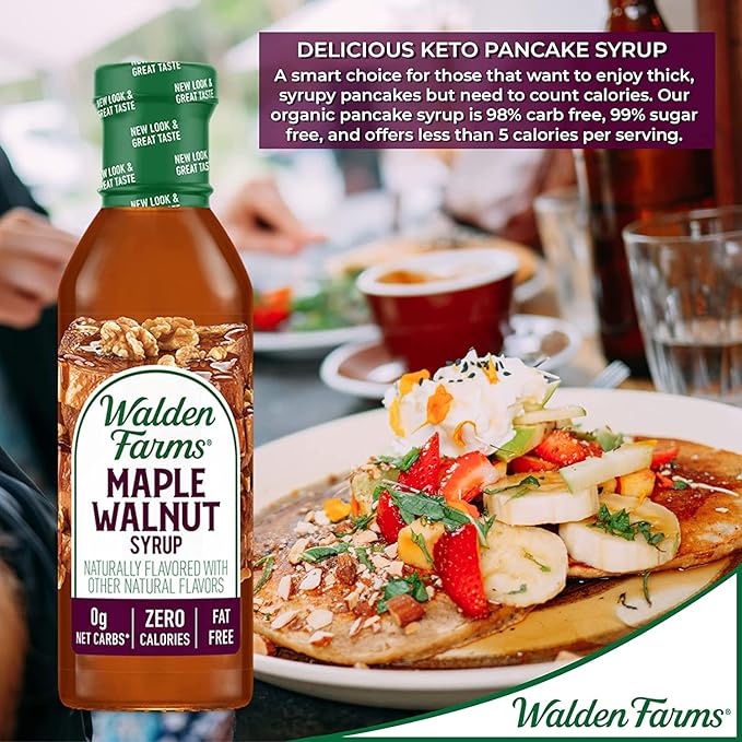 Walden Farms Maple Walnut Syrup – Perfect for Pancakes, Waffles, Desserts – Zero Calorie, Sugar-Free, Low Carb, Keto-Friendly, Gluten-Free, Vegan – 3-Pack, 12 oz Bottles