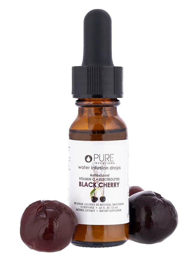 Pure Inventions - Black Cherry Water Infusion Drops - Antioxidants, Vitamin C & Electrolytes -Health & Wellness Drink -Immunity Support -Sugar Free, Zero Calorie, No Artificial Sweeteners -12 Servings