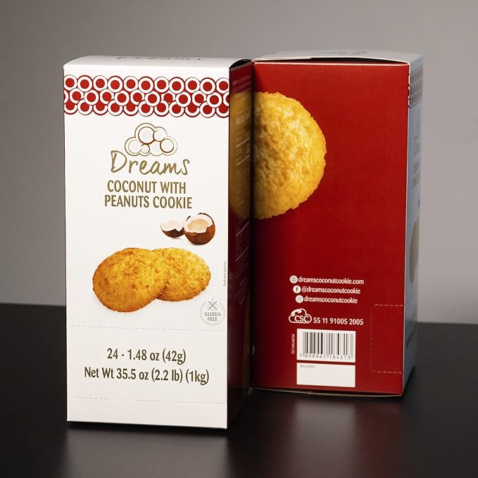 Dreams Coconut Cookies with Peanuts – Healthy, Gluten-Free, High Protein & Nutrient Packed Snack | Guilt-Free & Wholesome Treat | 1 Box – 24 Units (1.48oz Each), 35.52oz / 1008g